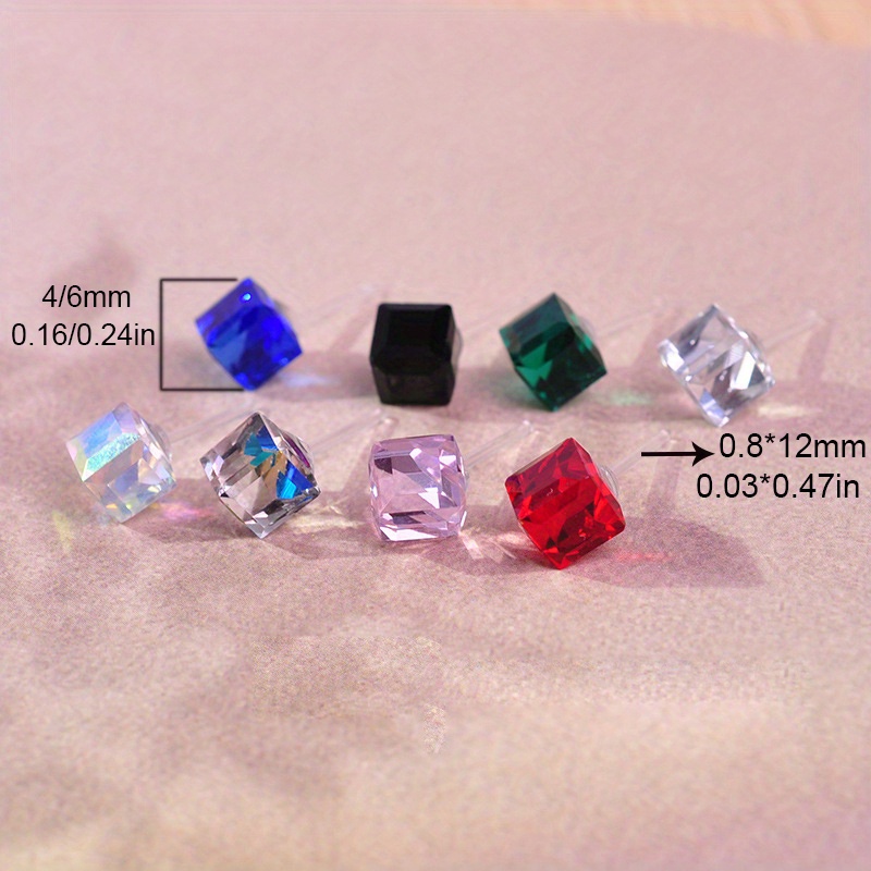 16pcs Crystal Stud Earrings Set, Plastic Post, Sensitive Ears